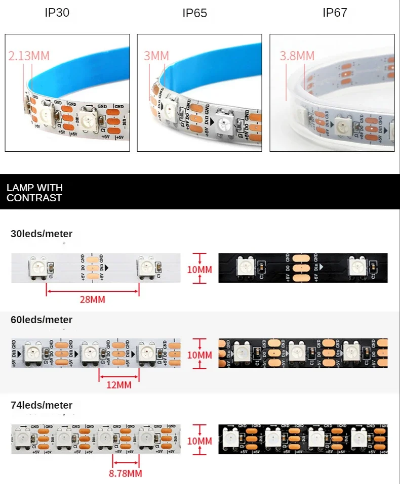 WS2812B 스마트 LED 스트립 라이트 30/60/ - Ws2812B Strip 5V 리뷰 및 가격
