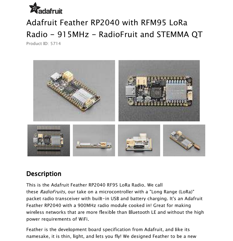 5714 Feather RP2040(RFM95 LoRa - Lora Rfm95 리뷰 및 가격
